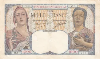 Madagascar 1,000 Ariary, 1933-1948 P-41