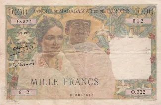 Madagascar 1,000 Ariary, 1950-1953 P-48
