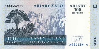 Madagascar 100 Ariary / 500 Francs, 2004 obverse