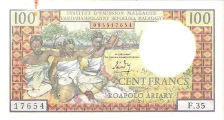 Madagascar 100 Francs / 20 Ariary, 1964-1973 obverse