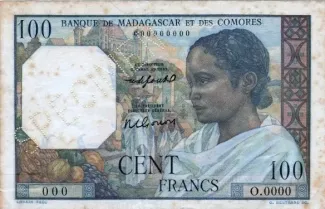 Madagascar 100 Francs, 1950-1960 obverse