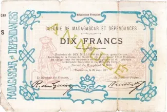 Madagascar 10 Francs / 2 Ariary, 1917 obverse