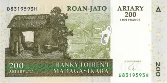 Madagascar 200 Ariary / 1000 Francs, 2004 obverse