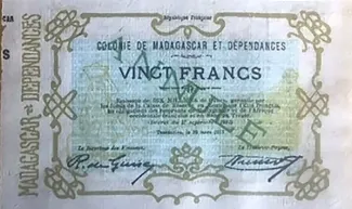 Madagascar 20 Francs / 4 Ariary, 1917 obverse