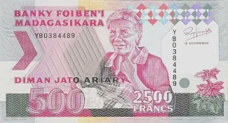 Madagascar 2.500 Francs / 500 Ariary, 1992-1998 obverse