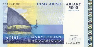 Madagascar 5.000 Ariary/ 25000 Francs, 2015 obverse
