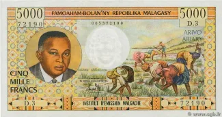 Madagascar 5.000 Francs / 1000 Ariary, 1966-1970 obverse