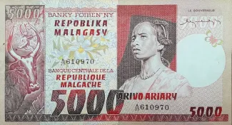 Madagascar 5.000 Francs / 1000 Ariary, 1975 obverse