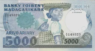 Madagascar 5.000 Francs / 1000 Ariary, 1983-1988 obverse