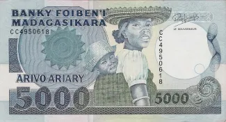 Madagascar 5.000 Francs / 1000 Ariary, 1988-1994 obverse