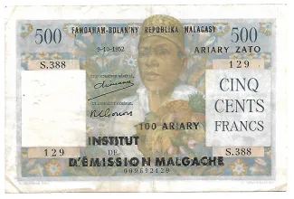 Madagascar 500 Francs / 100 Ariary, 1951-1958 obverse