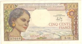Madagascar 500 Ariary, 1964-1973 P-58 obverse