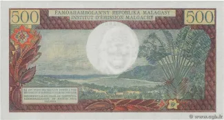 Madagascar 500 Ariary, 1964-1973 P-58 reverse