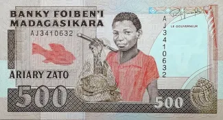 Madagascar 500 Francs / 100 Ariary, 1988-1994 obverse
