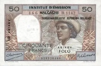 Madagascar 50 Francs / 10 Ariary, 1963 obverse