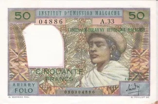 Madagascar 50 Francs / 10 Ariary, 1964-1973 obverse