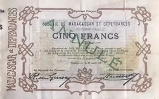 Madagascar 5 Francs / 1 Ariary, 1917 obverse