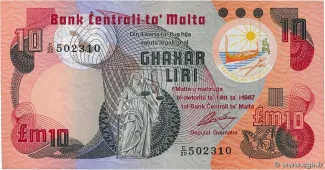 Malta 10 Liri, 1973 obverse