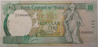 Malta 10 Liri, 1989 obverse