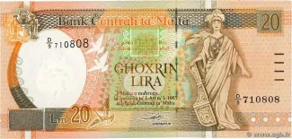 Malta 20 Lira, 1994 obverse