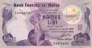Malta 5 Liri, 1973 obverse