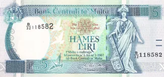 Malta 5 Liri, 1994-2007 obverse