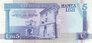 Malta 5 Liri, 2000 P-50 reverse