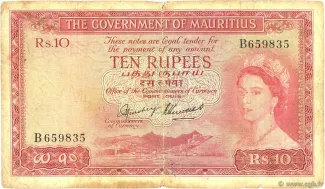 Mauritius 10 Rupees - Elizabeth II, 1954 obverse