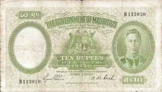 Mauritius 10 Rupees - George VI, 1937 obverse