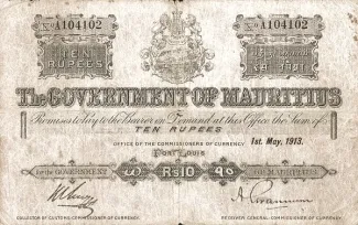 Mauritius 10 Rupees, 1913-1930 obverse
