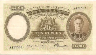 Mauritius 10 Rupees, 1937 obverse