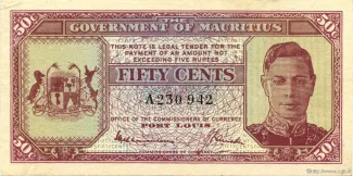 Mauritius 50 Cents, 1940 obverse