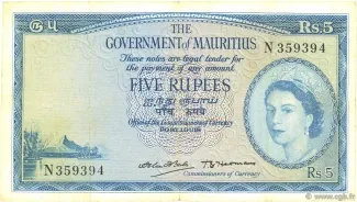 Mauritius 5 Rupees - Elizabeth II, 1954 obverse