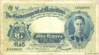 Mauritius 5 Rupees - George VI, 1937 obverse