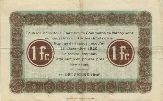 Meurthe-et-Moselle, Department of 1 Franc, 1916-1922 reverse