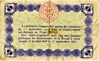 Meuse, Department of 1 Franc, 1917 reverse