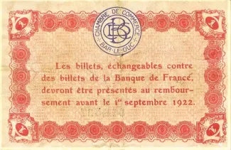 Meuse, Department of 1 Franc, 1922 reverse