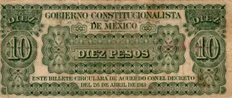 Mexican States 10 Pesos, 1913 reverse