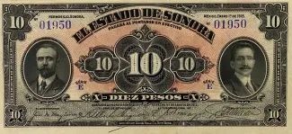 Mexican States 10 Pesos, 1915 obverse