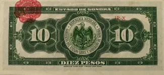 Mexican States 10 Pesos, 1915 reverse