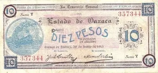 Mexican States 10 Pesos, 1915-1916 obverse