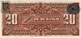 Mexican States 20 Pesos, 1891-1914 reverse
