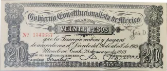 Mexican States 20 Pesos, 1913 image