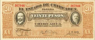Mexican States 20 Pesos, 1914 obverse