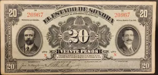 Mexican States 20 Pesos, 1914 obverse