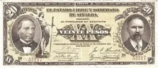 Mexican States 20 Pesos, 1915 obverse