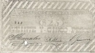 Mexican States 25 Pesos, 1876 obverse