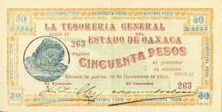 Mexican States 50 Pesos, 1915 obverse