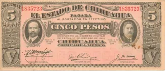Mexican States 5 Pesos, 1915 obverse