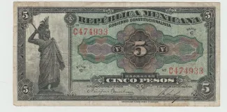 Mexican States 5 Pesos, 1915 obverse